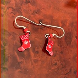 Red Snowflake Stocking Dangle Holiday Winter Earrings